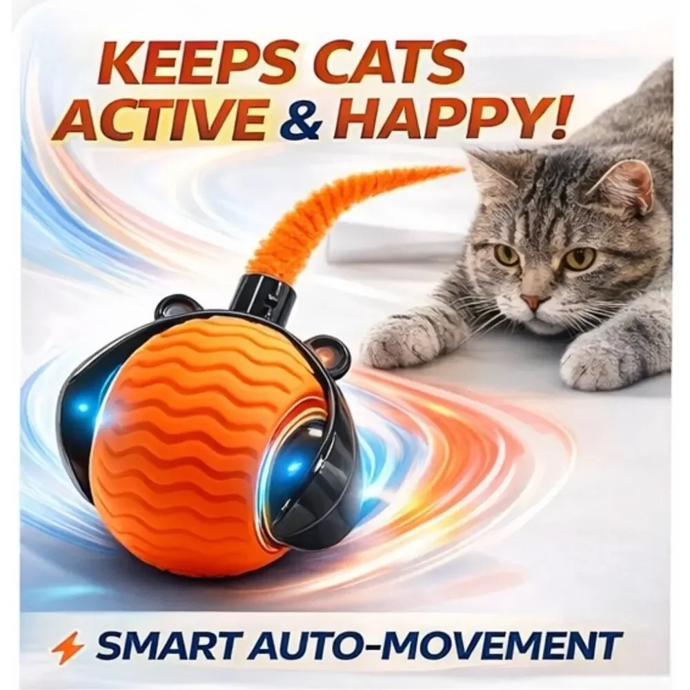 Interactive Cat Toy Ball w/ Tail USB Rechargeable Smart Auto Moving Pet Toy Keep
